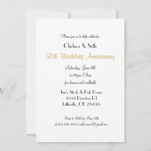 50回目のゴールデンウエディングアニバーサリー｜DIY テキスト 招待状 (裏面)