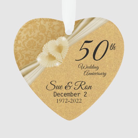 50回目のゴールデン結婚記念日 オーナメント - 名前入りカスタムデザイン (正面)