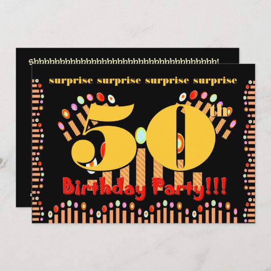 50回目のサプライズ金ゴールド誕生パーティーの招待 招待状 (正面/裏面)