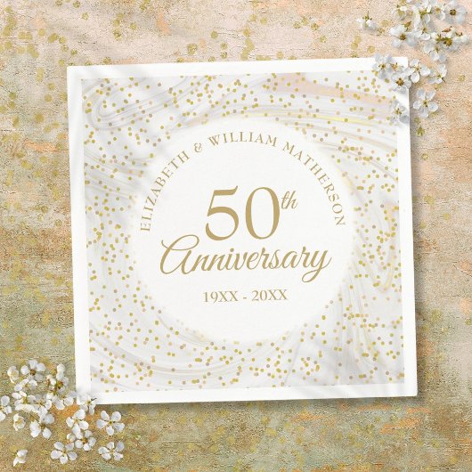 50回目の大理石ゴールドダスト結婚記念日 スタンダードカクテルナプキン