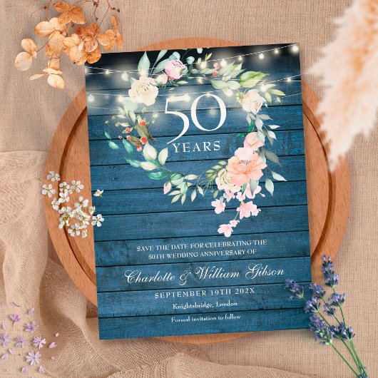 50回目の結婚記念日のお知らせ(セーブ・ザ・デート) - 田舎風の花々 案内ポストカード