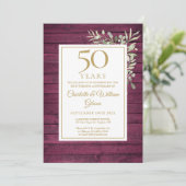 50回目の結婚記念日のためのレトロな赤い木のグリーン 招待状 (スタンド正面)