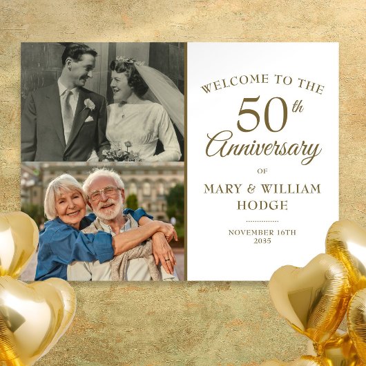 50回目の結婚記念日のための2枚の写真入りウェルカムサイン ポスター