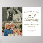50回目の結婚記念日のための2枚の写真入りウェルカムサイン ポスター (正面)