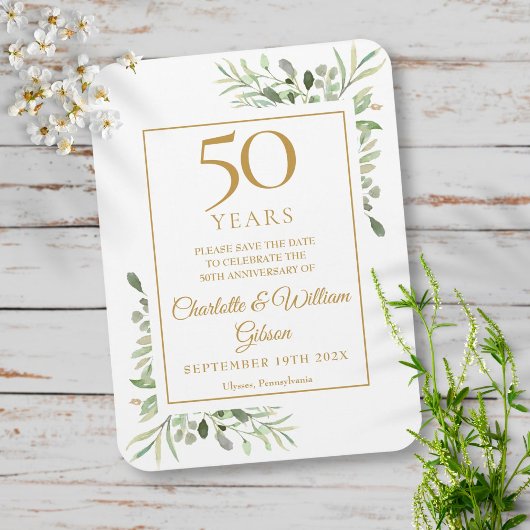 50回目の結婚記念日のための【Save the Date】グリーンが美しい案内状 マグネット