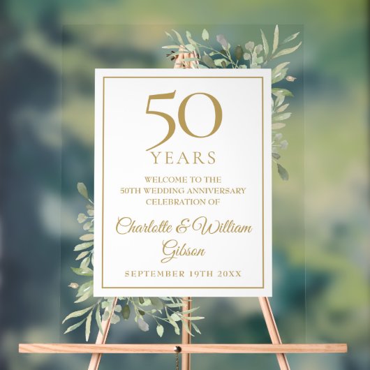 50回目の結婚記念日のグリーンウェルカム アクリルサイン (ニュートラル)