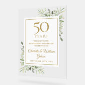 50回目の結婚記念日のグリーンウェルカム アクリルサイン (傾斜)