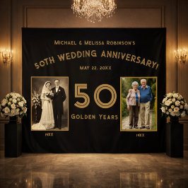 50回目の結婚記念日のバナー - ゴールデンイヤー タペストリー