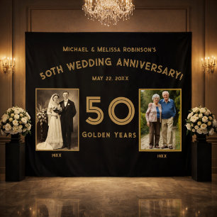 50回目の結婚記念日のバナー - ゴールデンイヤー タペストリー