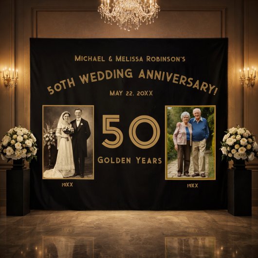 50回目の結婚記念日のバナー - ゴールデンイヤー タペストリー