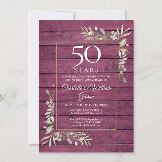 50回目の結婚記念日グリーン・レッドウッド 招待状 (正面)