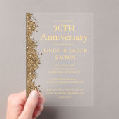 50回目の結婚記念日 ゴールドの疑似ラメ アクリル招待状 (インサイチュ (ポータブル))