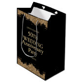 50回目の結婚記念日 ゴールドの疑似ラメ ミディアムペーパーバッグ (正面アングル)