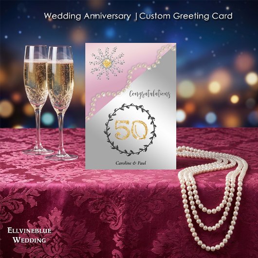 50回目の結婚記念日 | シックなゴールドとパール カード
