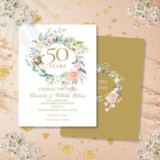 50回目の結婚記念日 日付変更 フローラルデザイン 案内ポストカード