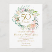50回目の結婚記念日 日付変更 フローラルデザイン 案内ポストカード (正面)