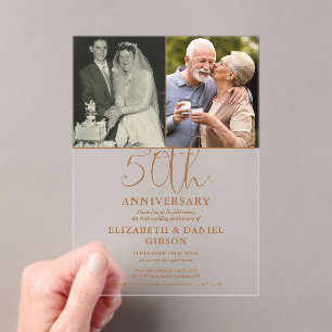 50回目の結婚記念日 Then And Now 2枚の写真 アクリル招待状