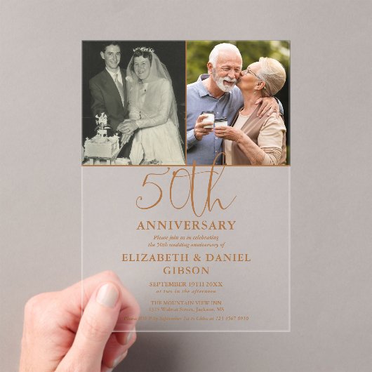 50回目の結婚記念日 Then And Now 2枚の写真 アクリル招待状 (インサイチュ (ポータブル))