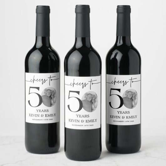 50回目の記念日フォト乾杯 50年へ ワインラベル (ボトル)