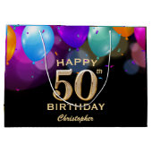 50回目の誕生日パーティー,ブラック&金ゴールド気球 ラージペーパーバッグ (裏面)