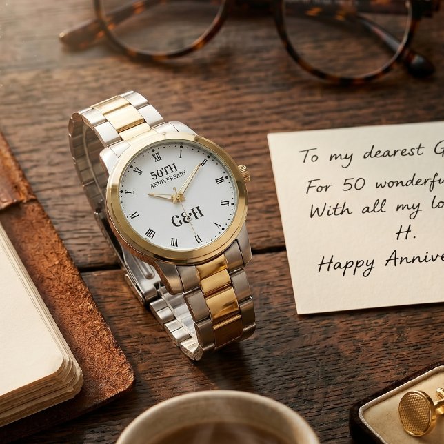 50回目ゴールド・アニバーサリー 高級モノグラム時計 腕時計 (50th Golden Anniversary Elegant Monogram Watch for Husband)
