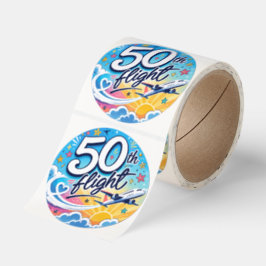 50回目フライト記念カラフルお土産 ラウンドシール