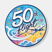 50回目フライト記念カラフル航空機お土産 マグネット (正面)
