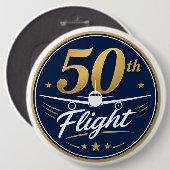 50回目フライト記念ゴールド飛行機旅行お土産 缶バッジ (正面&裏面)