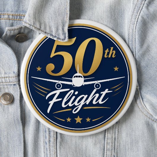 50回目フライト記念ゴールド飛行機旅行お土産 缶バッジ (インサイチュ)