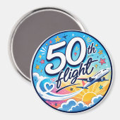 50回目フライト飛行機カラフルお土産 マグネット (正面/裏面)