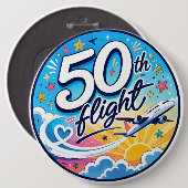 50回目フライト飛行機カラフルお土産 缶バッジ (正面&裏面)