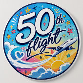 50回目フライト飛行機カラフルお土産 缶バッジ (正面)