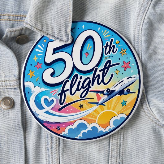 50回目フライト飛行機カラフルお土産 缶バッジ (インサイチュ)