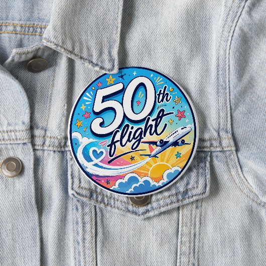 50回目フライト飛行機カラフルお土産 缶バッジ (インサイチュ)