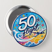50回目フライト飛行機カラフルお土産 缶バッジ (正面&裏面)