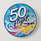 50回目フライト飛行機カラフルお土産 缶バッジ (正面)