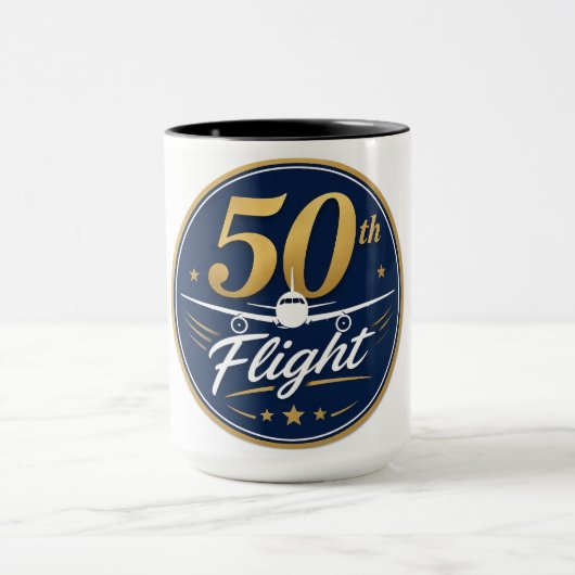 50回目フライト ゴールド飛行機 旅行のお土産 マグカップ (中央)