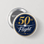 50回目フライト ゴールド飛行機 旅行のお土産 缶バッジ (正面&裏面)