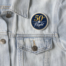 50回目フライト ゴールド飛行機 旅行のお土産 缶バッジ