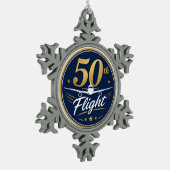 50回目フライト ゴールド 飛行機 旅行 お土産 スノーフレークピューターオーナメント (左)