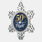 50回目フライト ゴールド 飛行機 旅行 お土産 スノーフレークピューターオーナメント (右)
