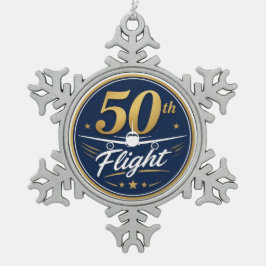 50回目フライト ゴールド 飛行機 旅行 お土産 スノーフレークピューターオーナメント