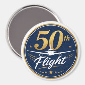 50回目フライト ゴールド 飛行機 旅行 お土産 マグネット (正面/裏面)