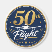 50回目フライト ゴールド 飛行機 旅行 お土産 マグネット (正面)