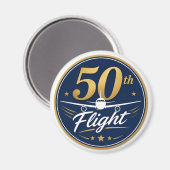 50回目フライト ゴールド 飛行機 旅行 お土産 マグネット (正面/裏面)