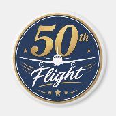 50回目フライト ゴールド 飛行機 旅行 お土産 マグネット (正面)