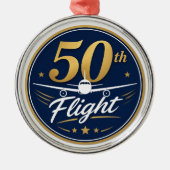 50回目フライト ゴールド 飛行機 旅行 お土産 メタルオーナメント (正面)