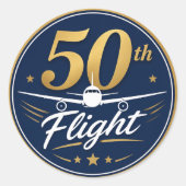 50回目フライト ゴールド 飛行機 旅行 お土産 ラウンドシール (正面)