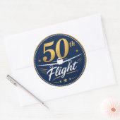 50回目フライト ゴールド 飛行機 旅行 お土産 ラウンドシール (封筒)