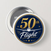 50回目フライト ゴールド 飛行機 旅行 お土産 缶バッジ (正面&裏面)